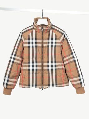 Burberry Iver Reversible Tan Check Down Puffer Jacket